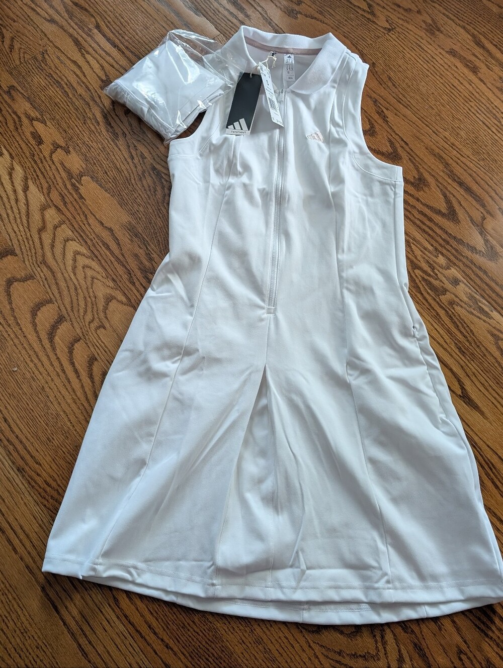 NEW! Adidas Go-To Twistknit White Sleeveless Zip-Front Mini Dress Size Small